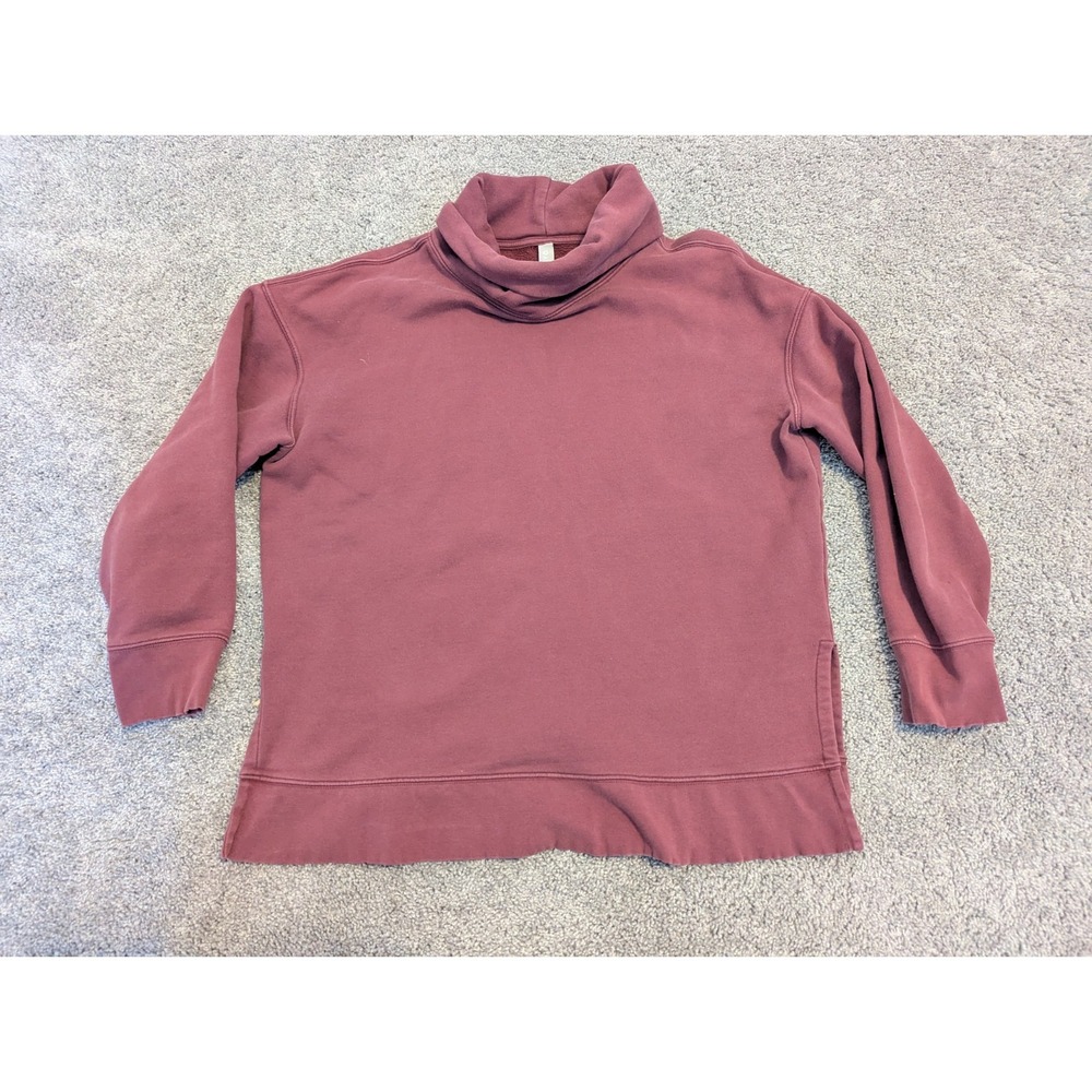 Athleta Sweatshirt Womens Medium  Funnel Neck Fleece Pullover Maple Red Cozy